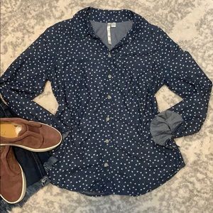 Little white hearts button down shirt